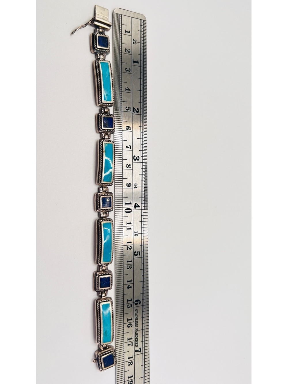 Vintage 925 Sterling Silver Turquoise Lapis Link Bracelet 27.41g